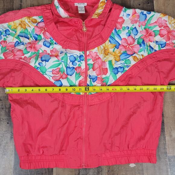 Lavon Jacket Nylon Windbreaker Pink Floral Vintage‎ Medium w/ Shoulder Pads - Picture 12 of 13